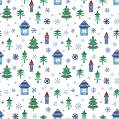 Christmas Print Xmas pattern, Christmas Tree, Snowflake pattern