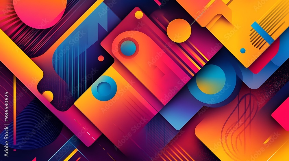 Poster Abstract Geometric Pattern with Vibrant Colors and Overlapping Shapes