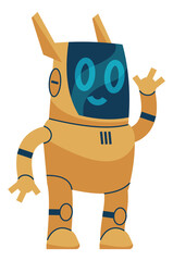 Funny robot icon. Cartoon friendly android character