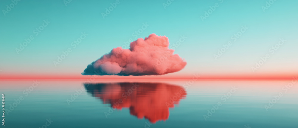 Wall mural A pink cloud floating over a calm blue ocean