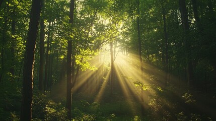 Obraz premium Sunlight Streaking Through a Dense Forest Canopy