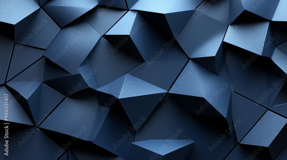 Poster a dynamic blue geometric texture featuring sharp angles and facets, perfect for modern design and ab