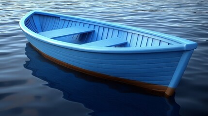 Naklejka premium A serene blue boat floating gently on calm water, perfect for capturing tranquility and adventure in nature.
