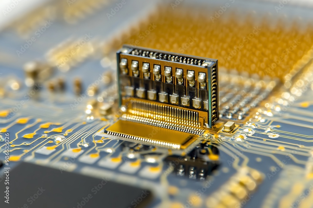 Aufkleber close up of a gold plated microchip connector on a circuit board