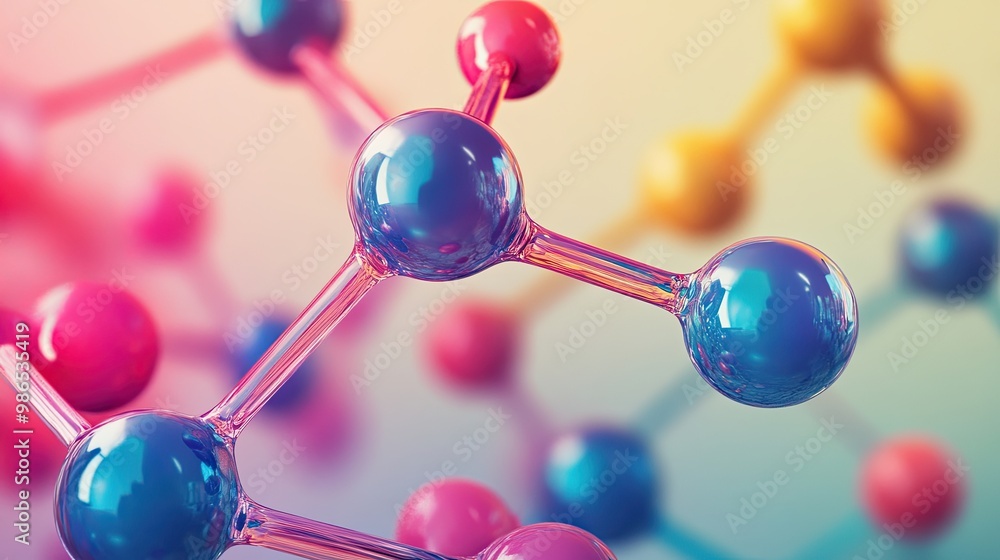 Wall mural complex molecular structure with spherical particles. futuristic technology style. illustration for 