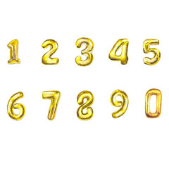 watercolor set with gold metallic foil balloons, number shaped metallic balloon design for event decoration cards banners