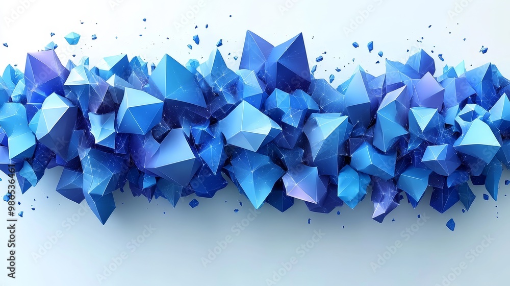 Poster a vibrant display of blue geometric shapes, showcasing a dynamic interplay of color and form in a mo
