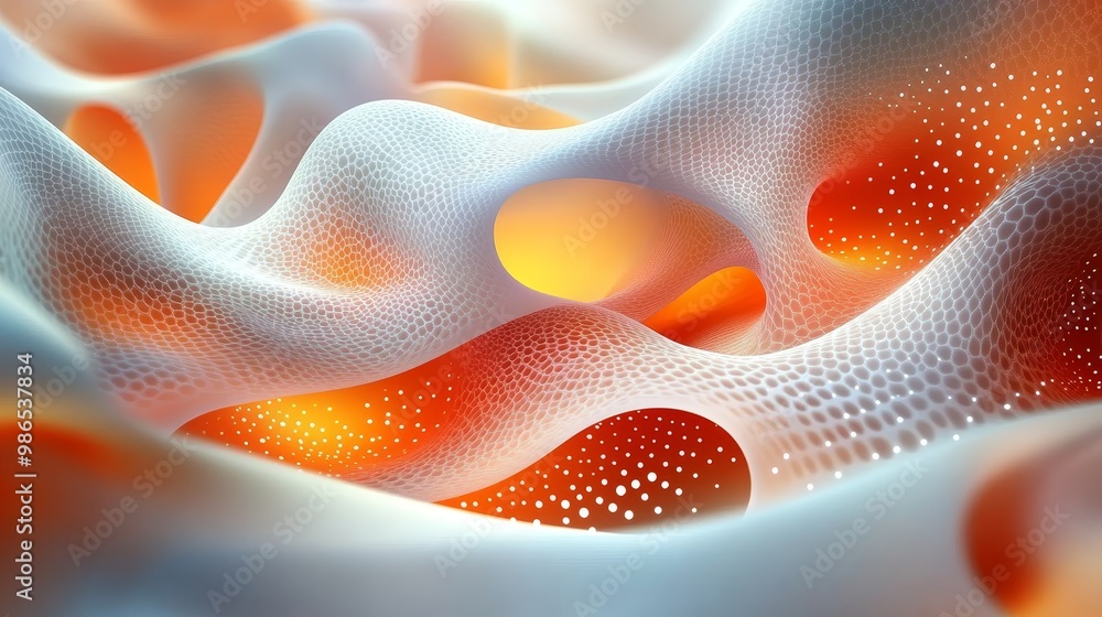 Aufkleber abstract vibrant waves with soft curves and glowing orbs, creating a fluid and dynamic texture that 