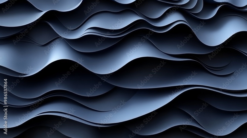 Poster abstract wave pattern in deep blue tones, showcasing fluid forms and textures for a modern and dynam