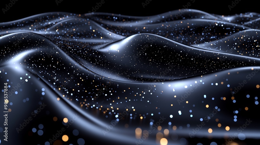 Poster abstract waves with shimmering particles create a mesmerizing visual effect, perfect for backgrounds
