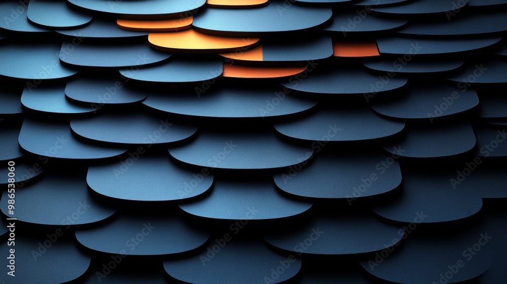 Poster an artistic close-up of layered circular shapes showcasing a modern design with varying shades of bl