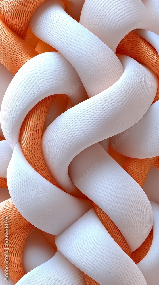 Poster an intricate woven design featuring white and orange twisted patterns, showcasing texture and vibran