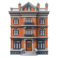 Fototapeta premium A classic brick building with detailed architecture isolated on transparent background