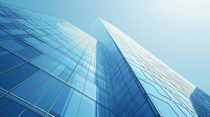 Sleek Glass Skyscraper Reflecting Blue Sky in Urban Landscape