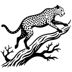 Dynamic Cheetah Silhouette Leaping Over a Fallen Tree