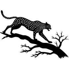 Dynamic Cheetah Silhouette Leaping Over a Fallen Tree