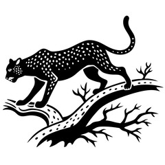 Dynamic Cheetah Silhouette Leaping Over a Fallen Tree