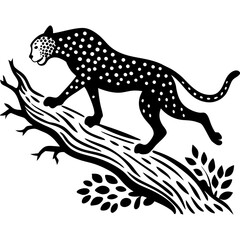 Dynamic Cheetah Silhouette Leaping Over a Fallen Tree