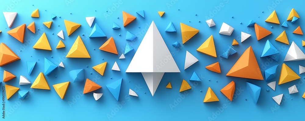 Aufkleber colorful geometric triangles in various sizes arranged on a vibrant blue background, creating a dyna