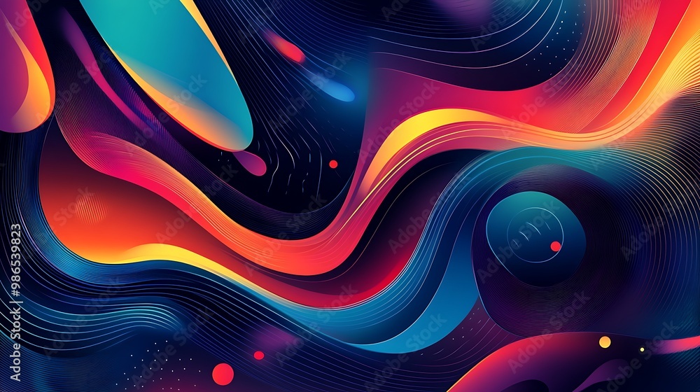 Poster abstract colorful swirls and lines on a dark background