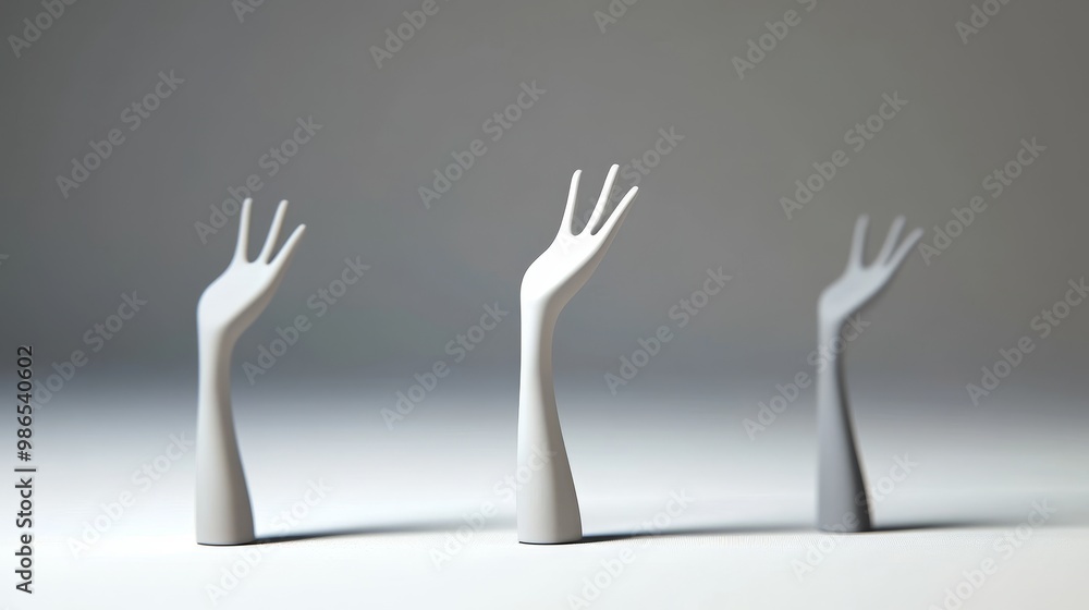Poster minimalist figurines of raised hands in gradient colors on a clean backdrop, symbolizing support and