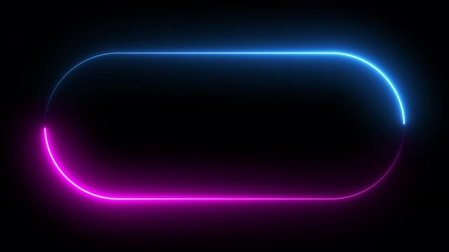 neon animation of round frame on black background, moving blue and pink glowing lines, 4K animated seamless loop template