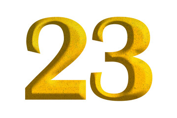 3d golden number 23, isolated on transparent background