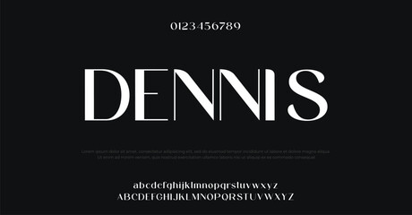 Dennis Abstract minimal modern alphabet fonts for logo. Typography technology electronic digital music future creative font. vector illustration
