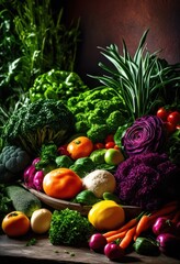 vibrant display plant based ingredients textured backdrop featuring lush greens colorful vegetables, aesthetic, arrangement, beauty, bowls, bright