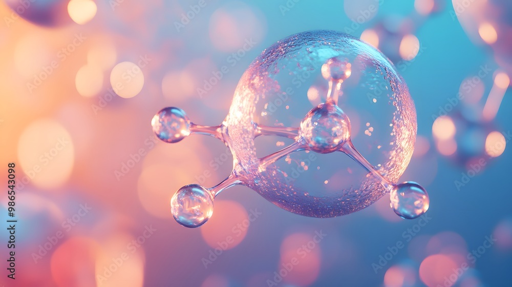Poster abstract molecular structure with bokeh lights