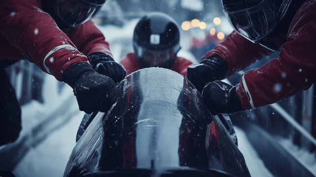 Bobsled Team at Starting Line
