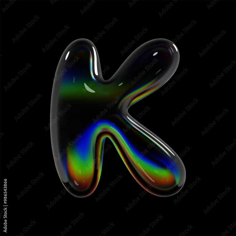 Aufkleber 3d holographic glass letter k with smooth, glossy, and reflective surface. inflated balloon bubble s