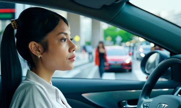 Filipino Woman Parallel Parking in Busy City Street