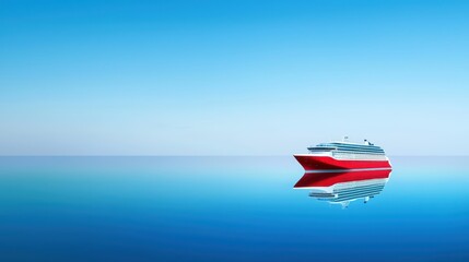 A modern ferry boat on calm blue waters under a clear sky.