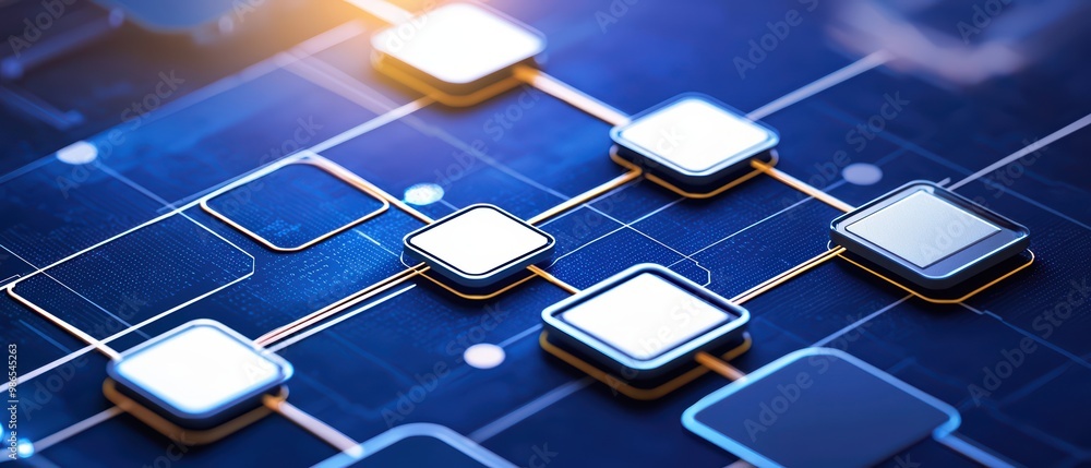 Poster abstract technology background with interconnected nodes and glowing lines.