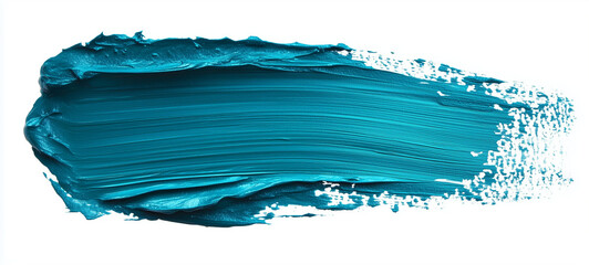 High resolution image of a thick vibrant teal horizontal paint stroke isolated on white background