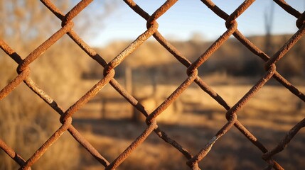 Fototapeta premium A detailed close-up of a rusted chain-link fence.