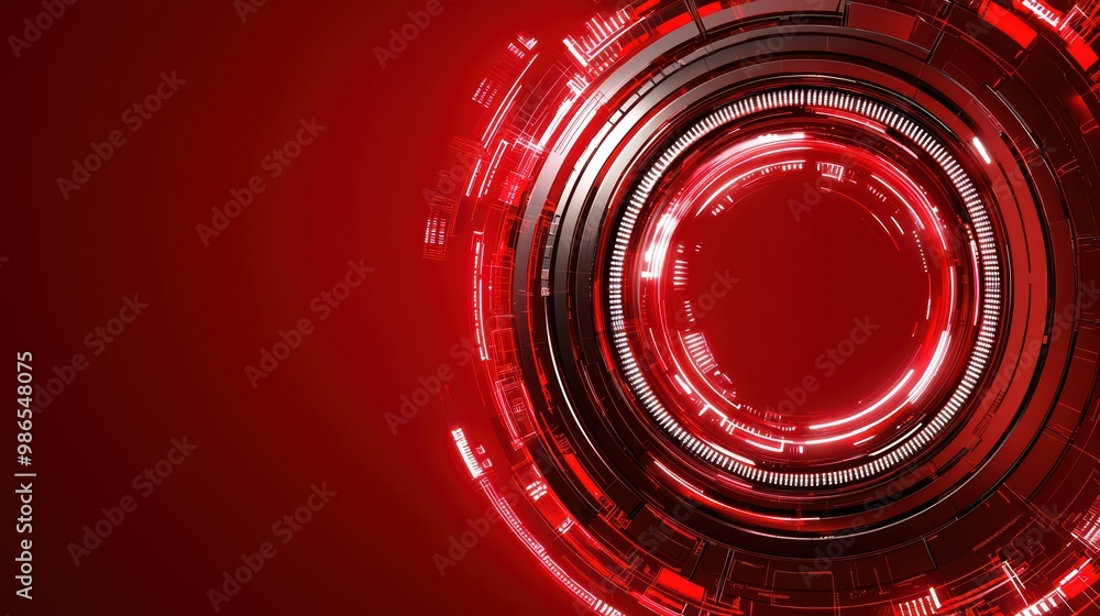 Poster futuristic digital abstract background with circular red patterns and glowing effects.