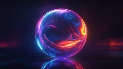 Naklejka premium A glowing neon sphere with vivid colors of pink, blue, and purple, creating a futuristic and abstract light effect.