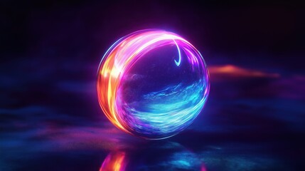 A glowing neon sphere with vivid colors of pink, blue, and purple, creating a futuristic and abstract light effect.