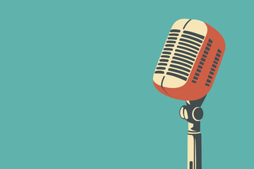 Fototapeta premium Retro Microphone on Teal Background 
