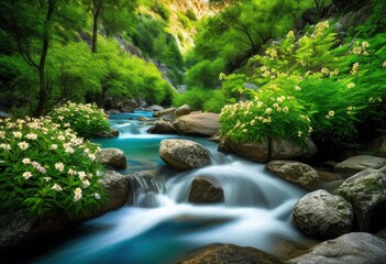 vibrant outdoor scenery showcasing diverse plant life lush colorful natural elements scenic landscape, nature, garden, greenery, trees, flowers, foliage