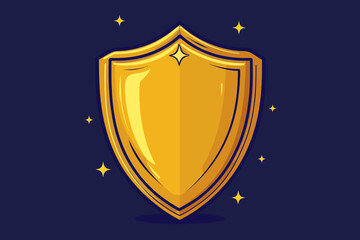 Golden Shield of Protection: A shining golden shield with a smooth, polished surface stands out against a rich blue backdrop, symbolizing strength, resilience, and security.