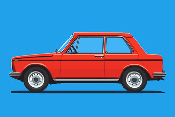 Classic Red Compact: A stylish vintage car set against a vibrant blue backdrop. 