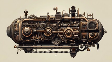 A Steampunk-Style Machine with Complex Gearing and Piping