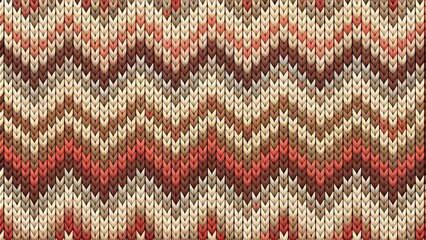 Knitted fabric texture with zigzag patterns in warm tones for cozy textile design