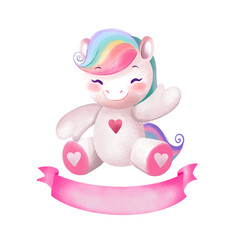 Unicorn with Ribbon Illustration 