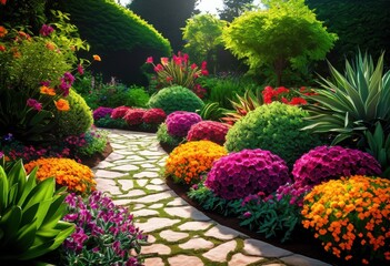 Fototapeta premium vibrant garden layouts featuring striking plant pairings colorful floral arrangements stunning outdoor spaces, design, greenery, flowers, horticulture