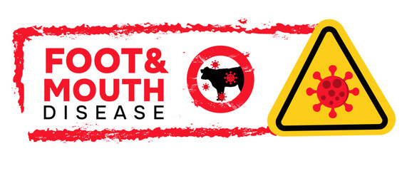 alert and early warning of the spread and transmission of plague, epidemic or pandemic virus foot and mouth disease with stamp written the sentence 'pandemic virus foot & mouth'  text vector editable