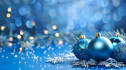 blue christmas background with snowflakes and christmas